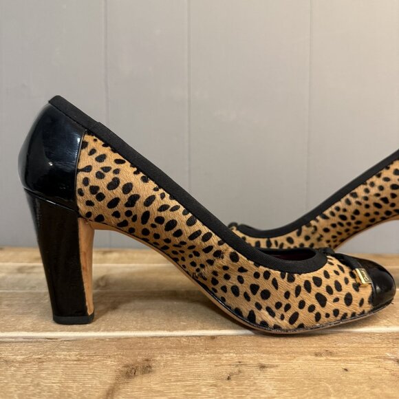 VTG Coach Poppy Black & Tan Cheetah Print Heels Sz 9.5 - Picture 6 of 9